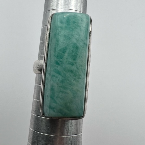 New Amazonite Stone Crystal Silver Overlay Ring Size 7 - Picture 2 of 9